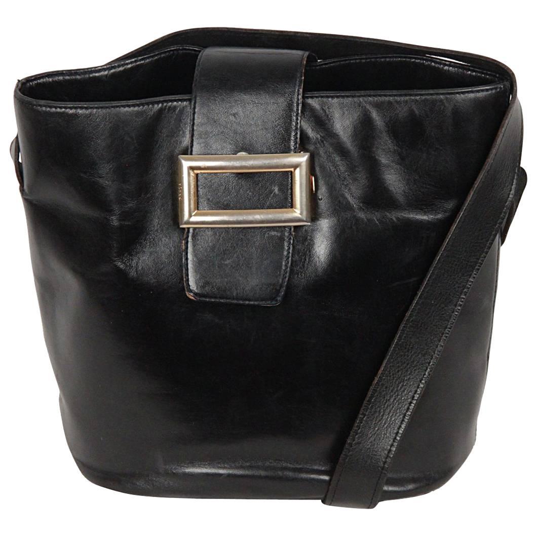 PRADA Vintage Black Leather TOTE SHOULDER BAG Bucket