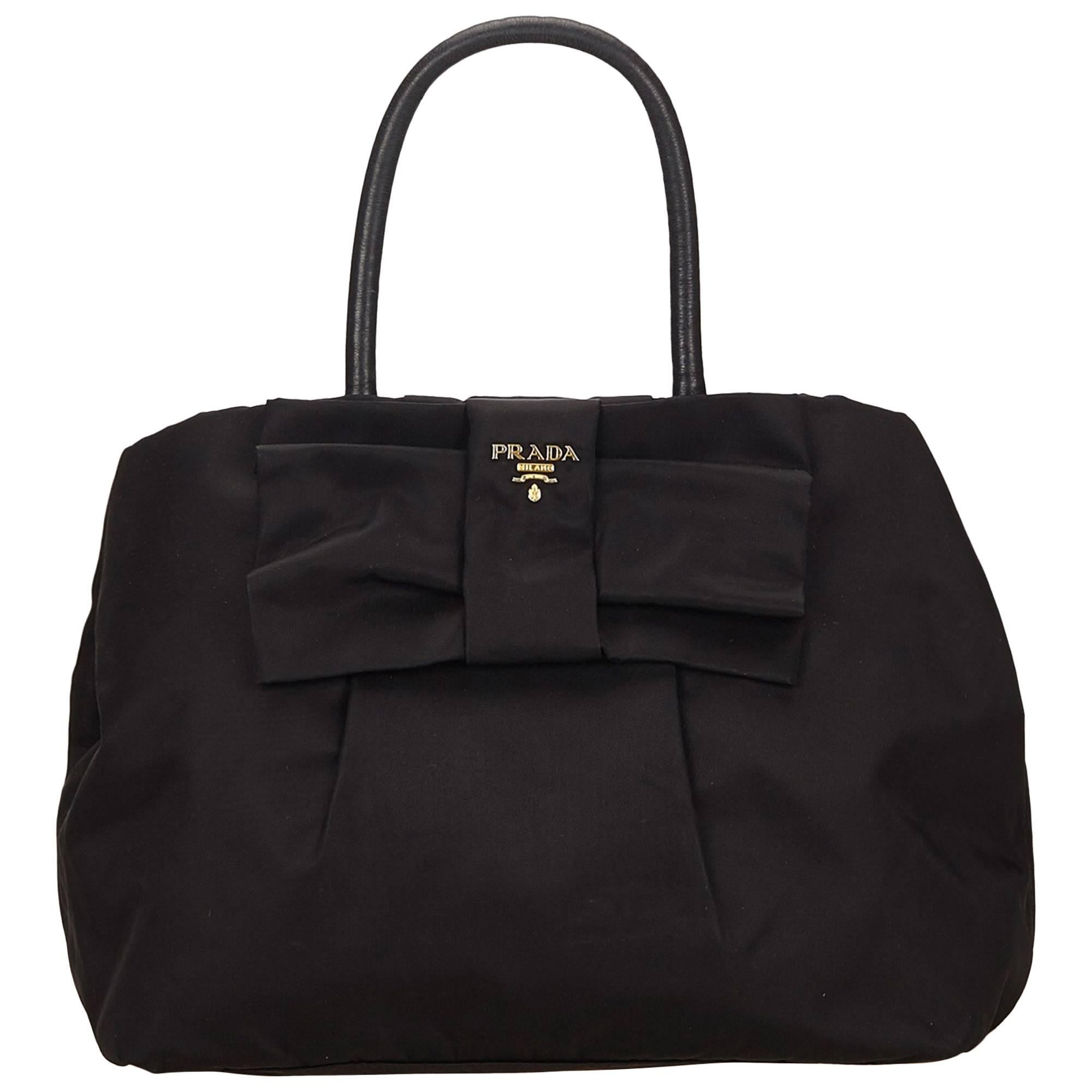 Prada Black Nylon Tessuto Bow Tote Bag