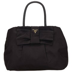 Prada Black Nylon Tessuto Bow Tote Bag
