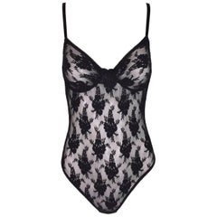 1990's Christian Dior Black Sheer Lace & Mesh Underwire Bodysuit