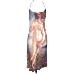 1990's D&G by Dolce & Gabbana Botticelli Birth of Venus Sheer Silk Halter Dress