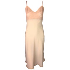 Vintage Christian Dior Nude Sheer Mesh Monogram Slip Dress, 1990s 