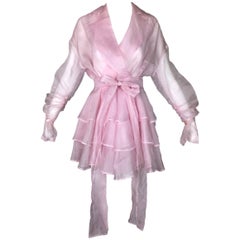 S/S 1992 Dolce & Gabbana Sheer Baby Pink Silk Ruffle Dress Jacket 12