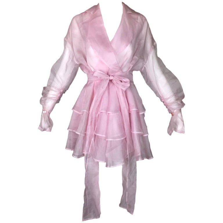Dolce and Gabbana Sheer Baby Pink Silk Ruffle Dress Jacket, S/S 1992