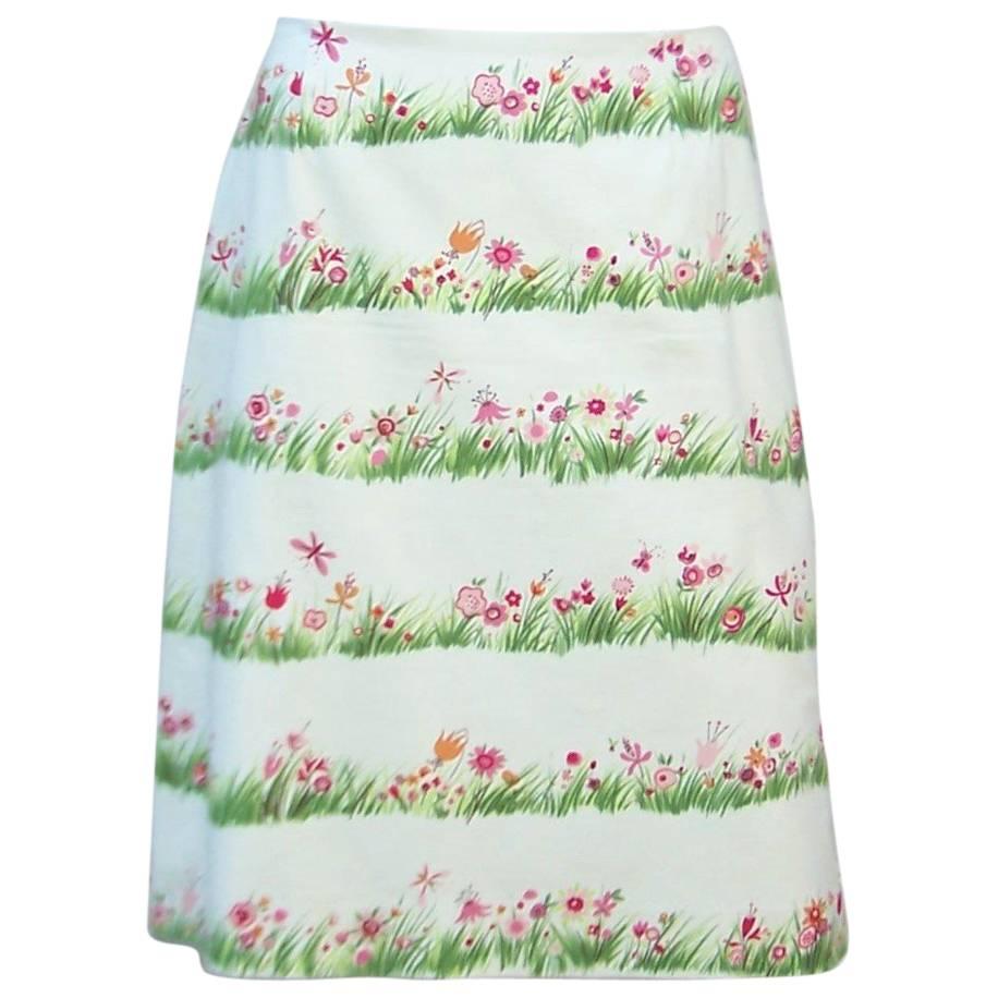 C.1990 Moschino Cheap And Chic Fun Floral Cotton Skirt