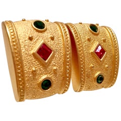Vintage Monet Brushed Gold Etrusan Style Earrings