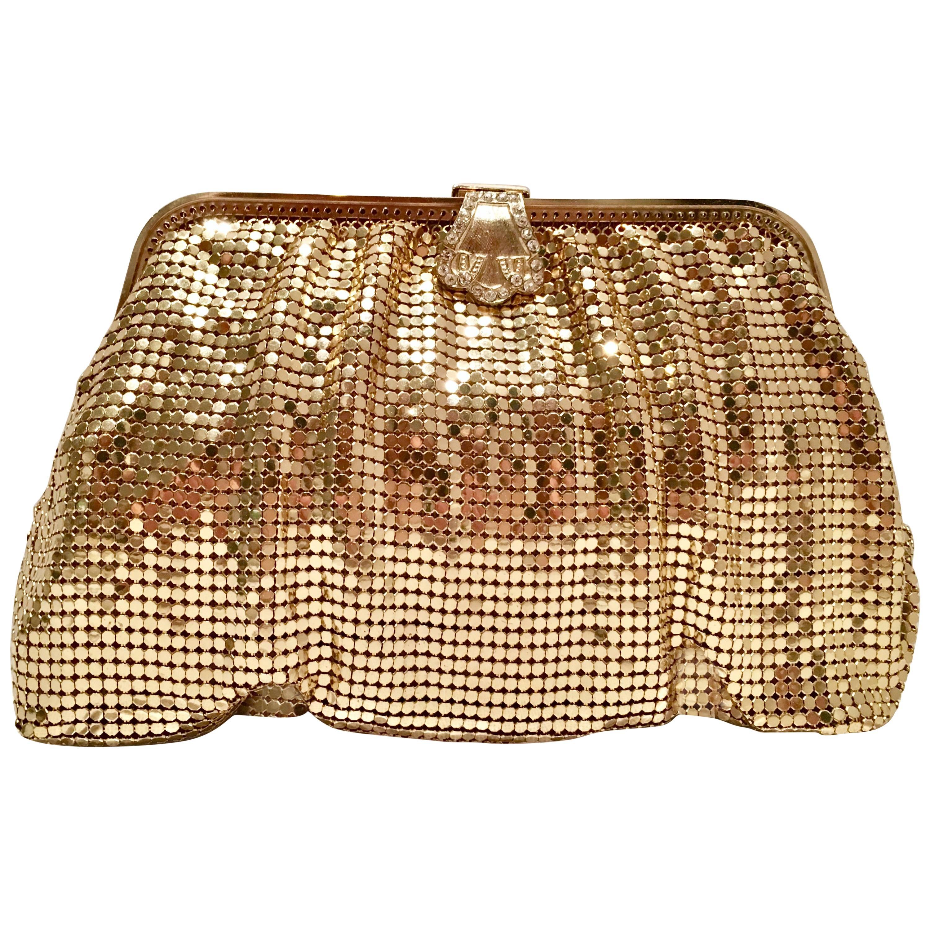 20th Century Gold Metal Mesh & Swarovksi Crystal Evening Bag By, Whiting & Davis For Sale