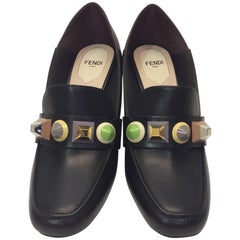 Fendi Black and Maroon Block Heel with Bead Details 3