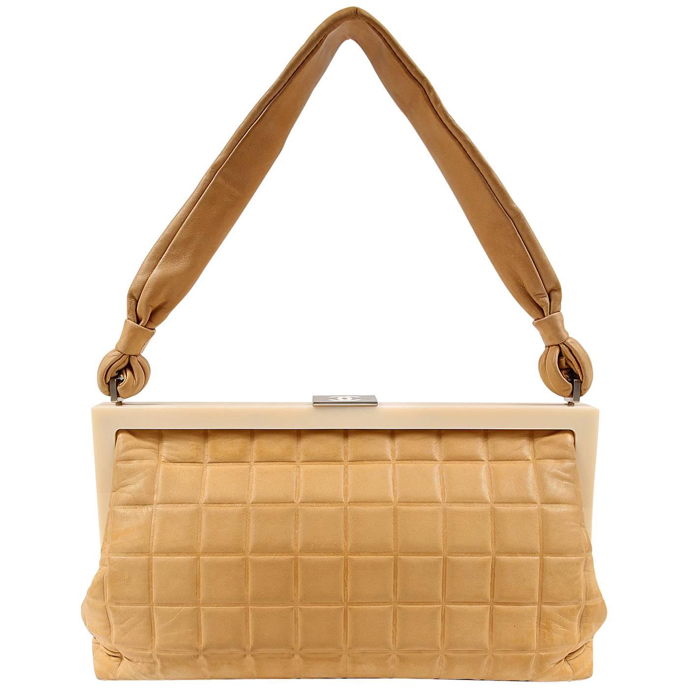 Chanel Beige Square Quilted Frame Bag For Sale