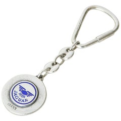 Gucci Sterling Key Chain with Blue Enameled Jaguar Automobile Logo