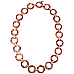 70s Yves Saint Laurent Tortoise Link Belt Necklace Rings Mod Vintage 7