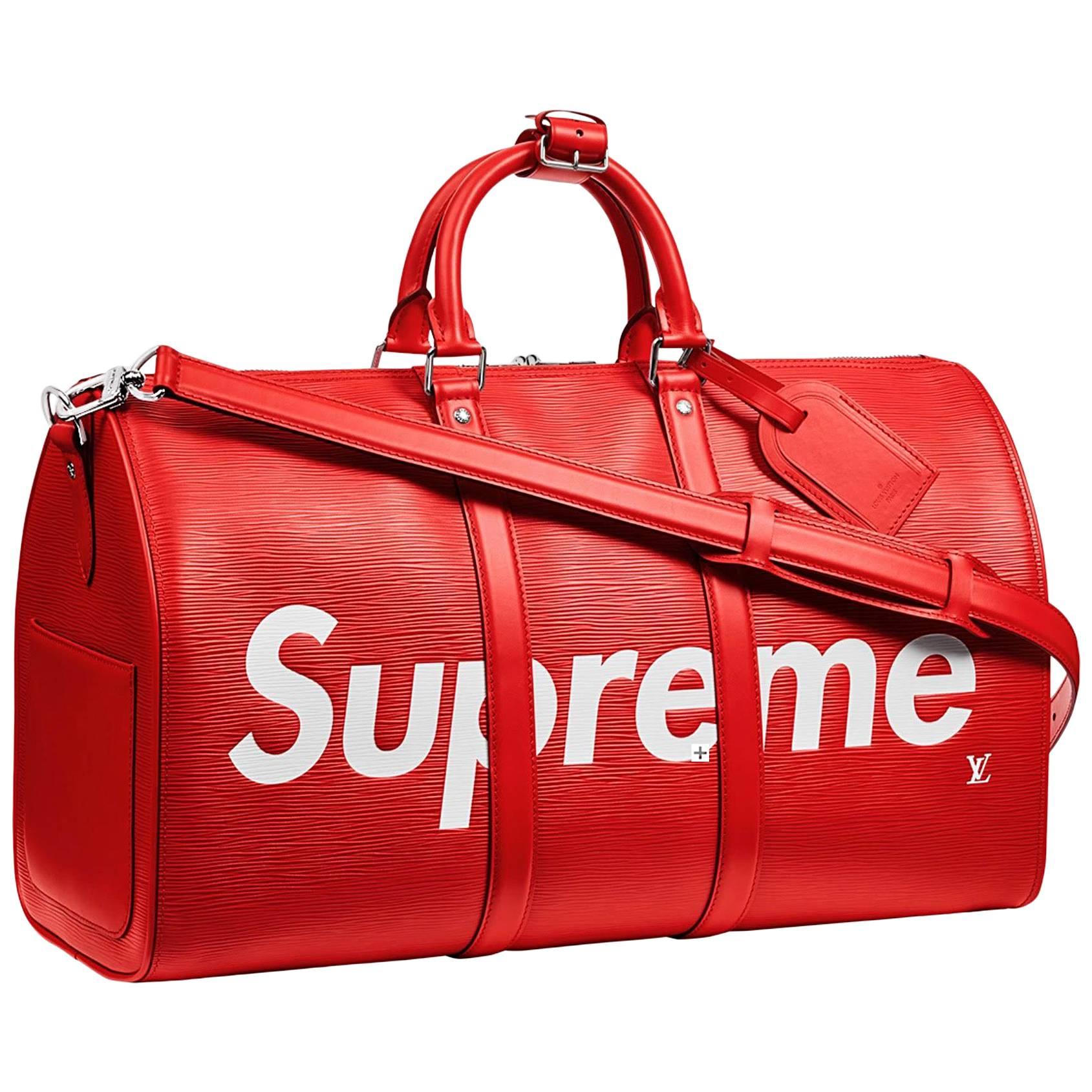 Louis Vuitton X Supreme Red Epi Keepall Bandouliere Duffle Bag 45