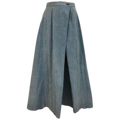 Vintage 1990s ISSEY MIYAKE Light Blue Denim  Faux Wrap Skirt 