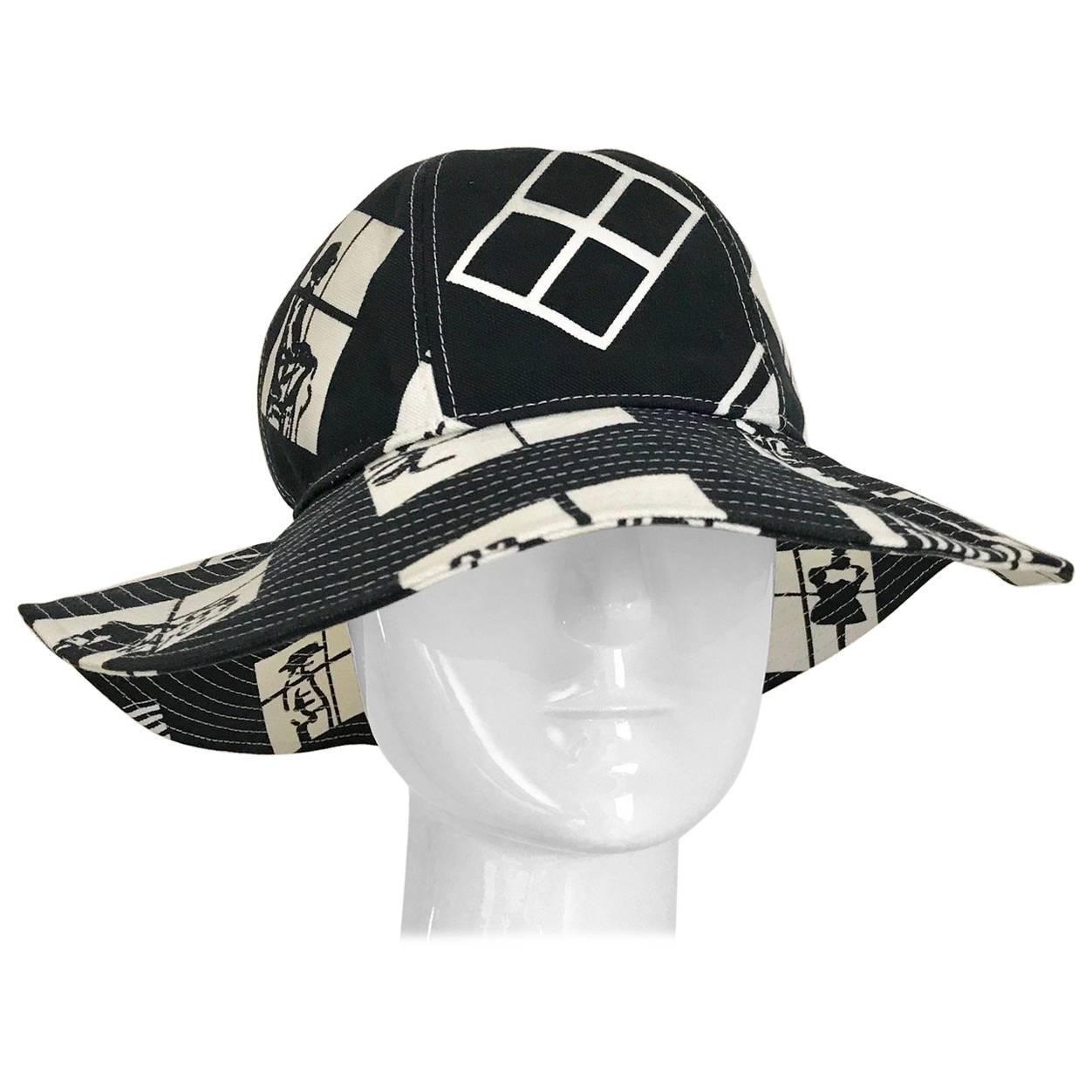 Vintage CHANEL Black and White COCO print Cotton Hat