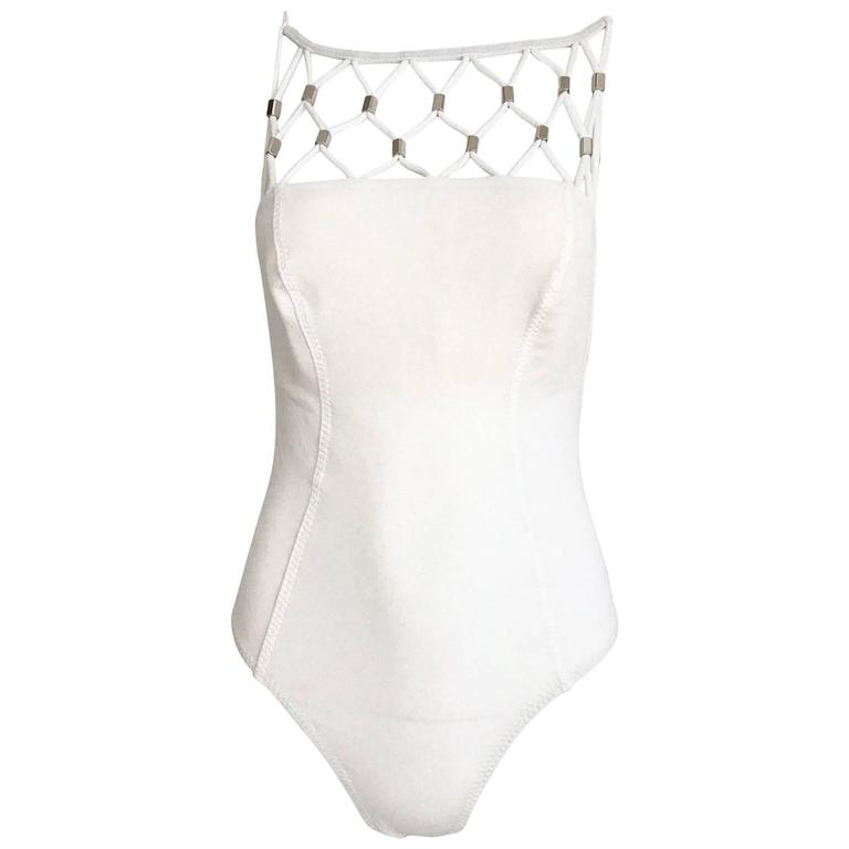 Paco Rabanne White Lattice One Piece Bathing Suit For Sale at 1stdibs