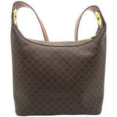 Celine Brown Coated Canvas Shoulder Bag