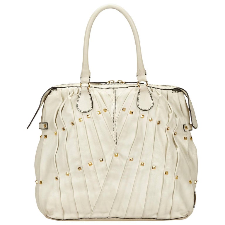 Valentino White Pleated Leather Handbag For Sale at 1stdibs