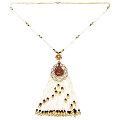Exquisite Amethyst Crystal Sterling Pendant Glass Seed Pearl Necklace 5