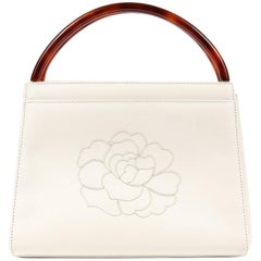 Chanel Vintage White Leather Camellia Day Bag with Bakelite Handles