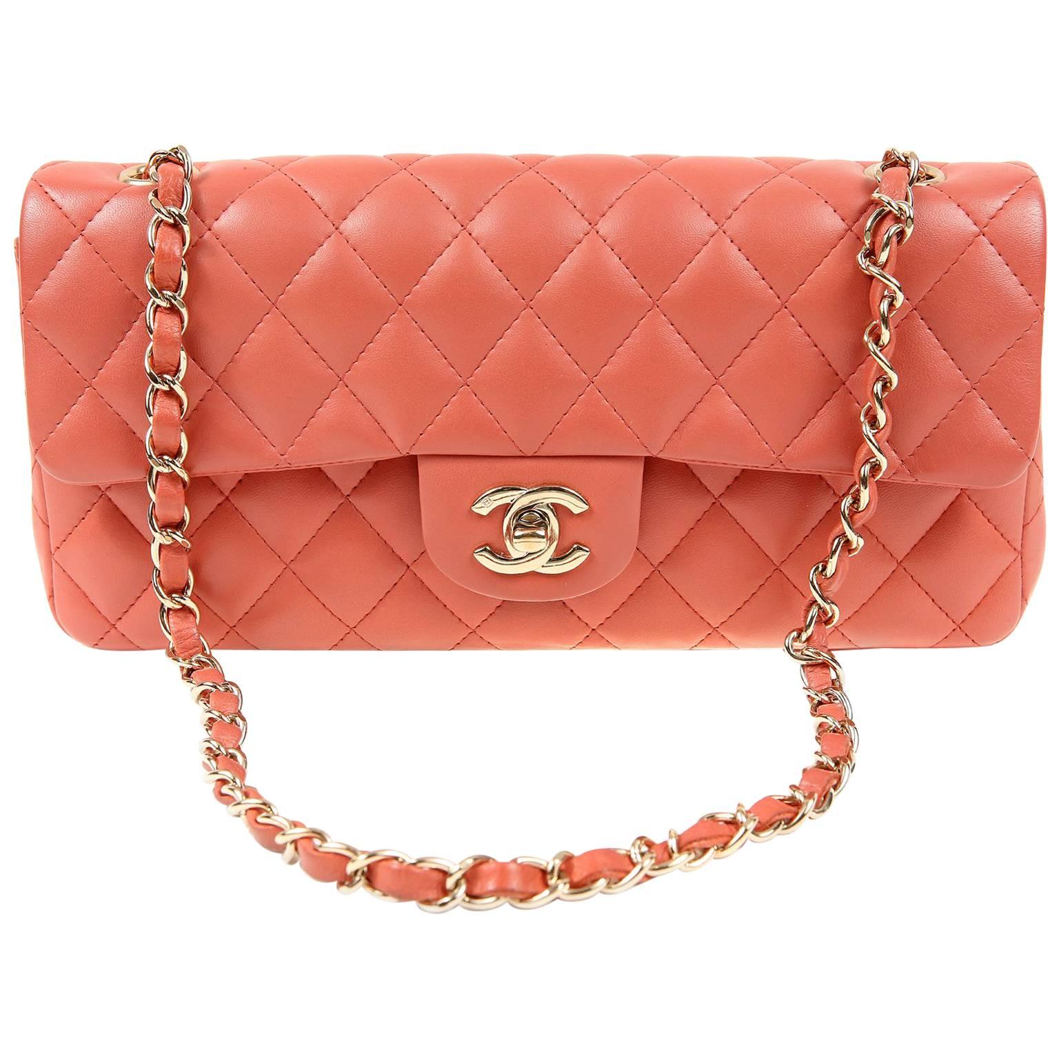 Chanel Salmon Lambskin East West Flap Bag