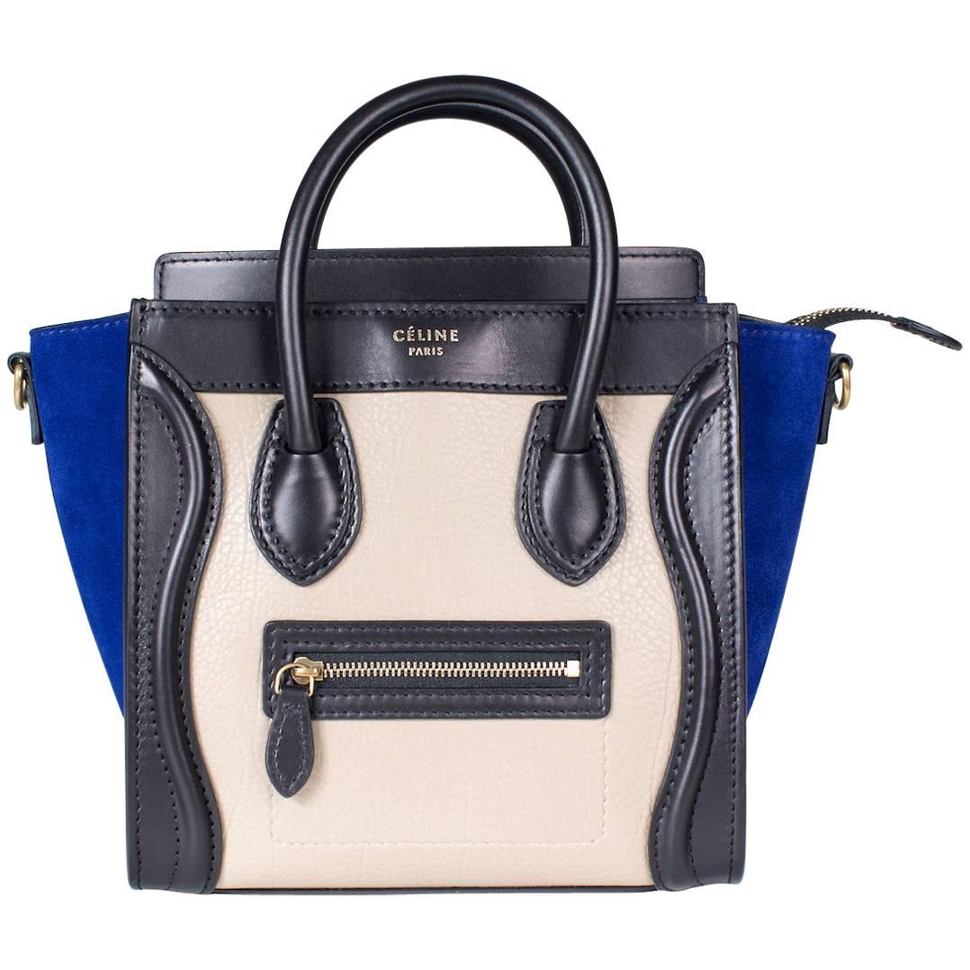 Celine Mini Tote in Black and Taupe rather with Royal Blue Suede