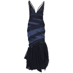 Gucci F/W 2005 Runway Collection Silk Midnight Blue Cocktail Dress It. 38 - US 4