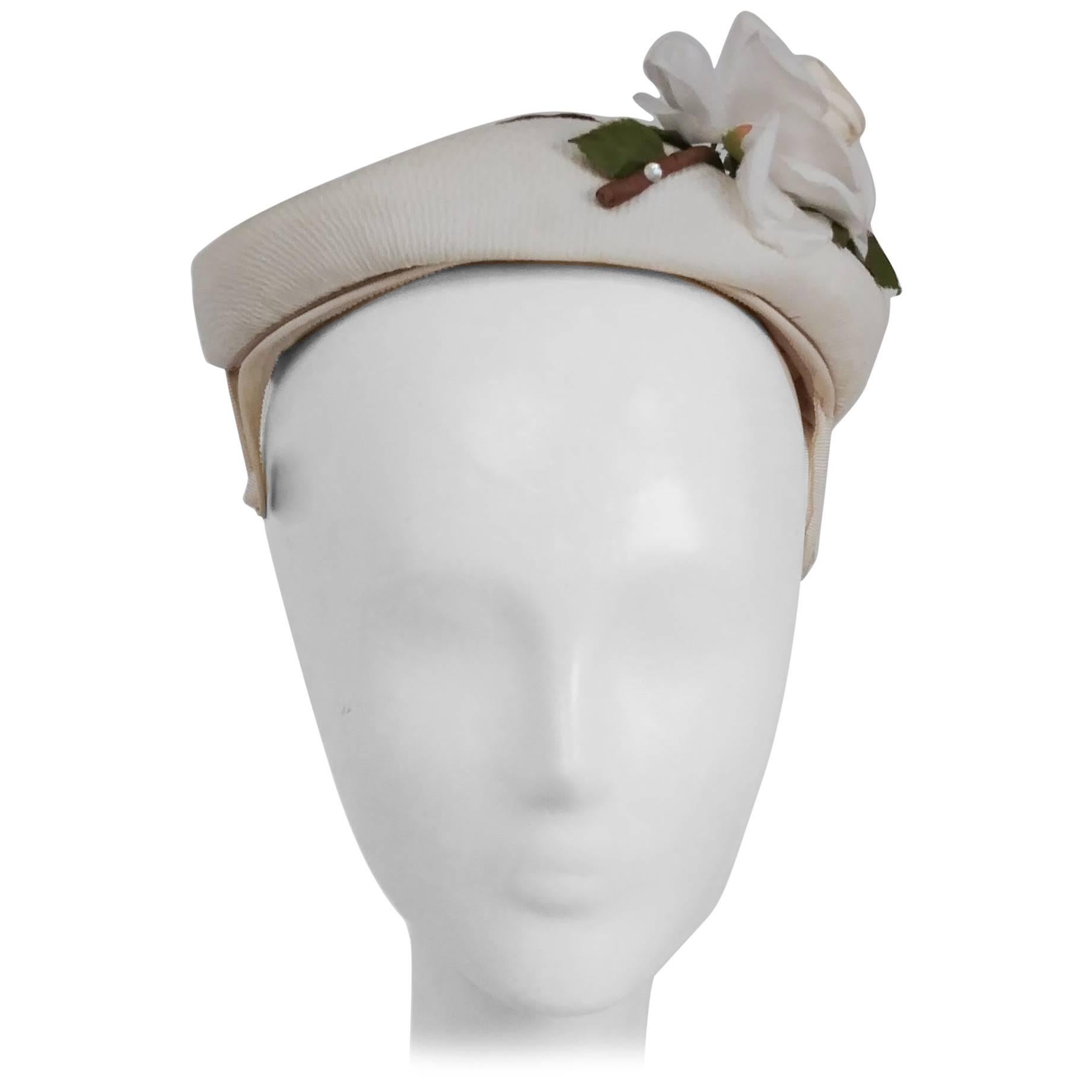 1950s White Hat w/ Rose