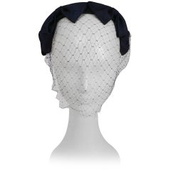 1950s Navy Ribbon Hat w/ Veil