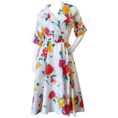 Vintage Beautiful 1980s Gucci Floral Linen Dress 