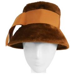 1960s Ochre Yellow Mod Cloche Hat w/ Grosgrain Ribbon