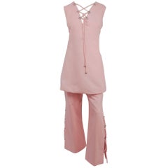 1960s Pink Lace-up Shirt and Pant Set 2