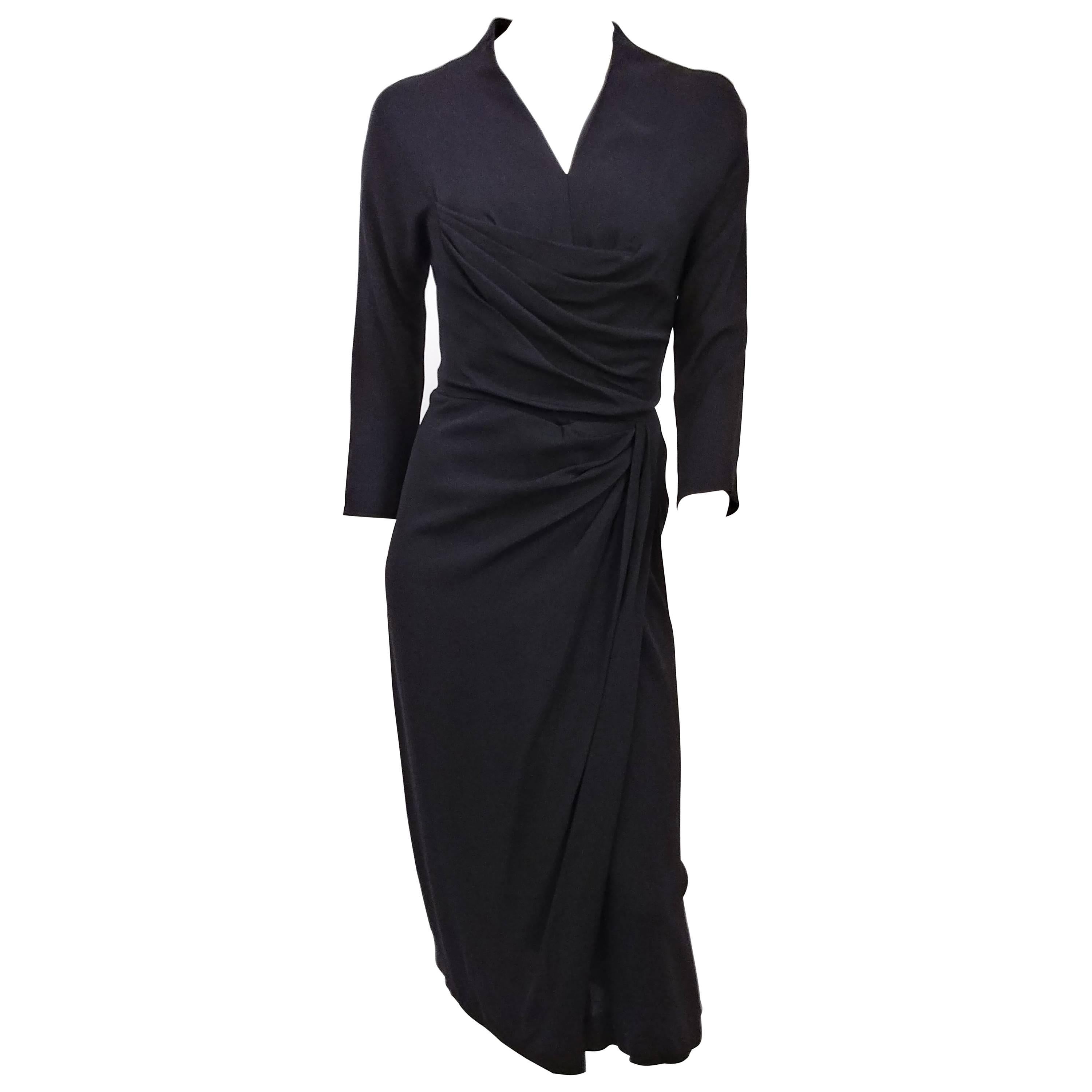 1950s Dorothy O'hara Gathered Black Dress