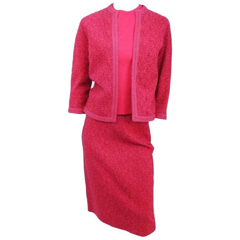 60s Hot Pink Sweater and Skirt Knit Set at 1stDibs