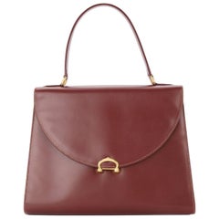 Cartier Burgundy Leather Gold Charm Logo Top Handle Satchel Bag