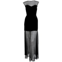 1980's KARL LAGERFELD black dress with sheer neckline and hemline 11