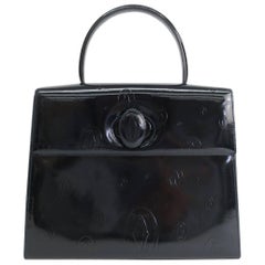 Cartier Navy Patent Leather Top Handle Satchel Evening Flap Bag