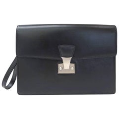 Cartier Black Leather Silver Men's Women's Carryall Travel Business Clutch Bag 11