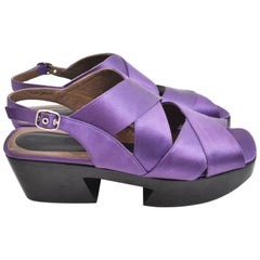 Marni Purple Satin Shoes with Black Wooden Lacquer Heels