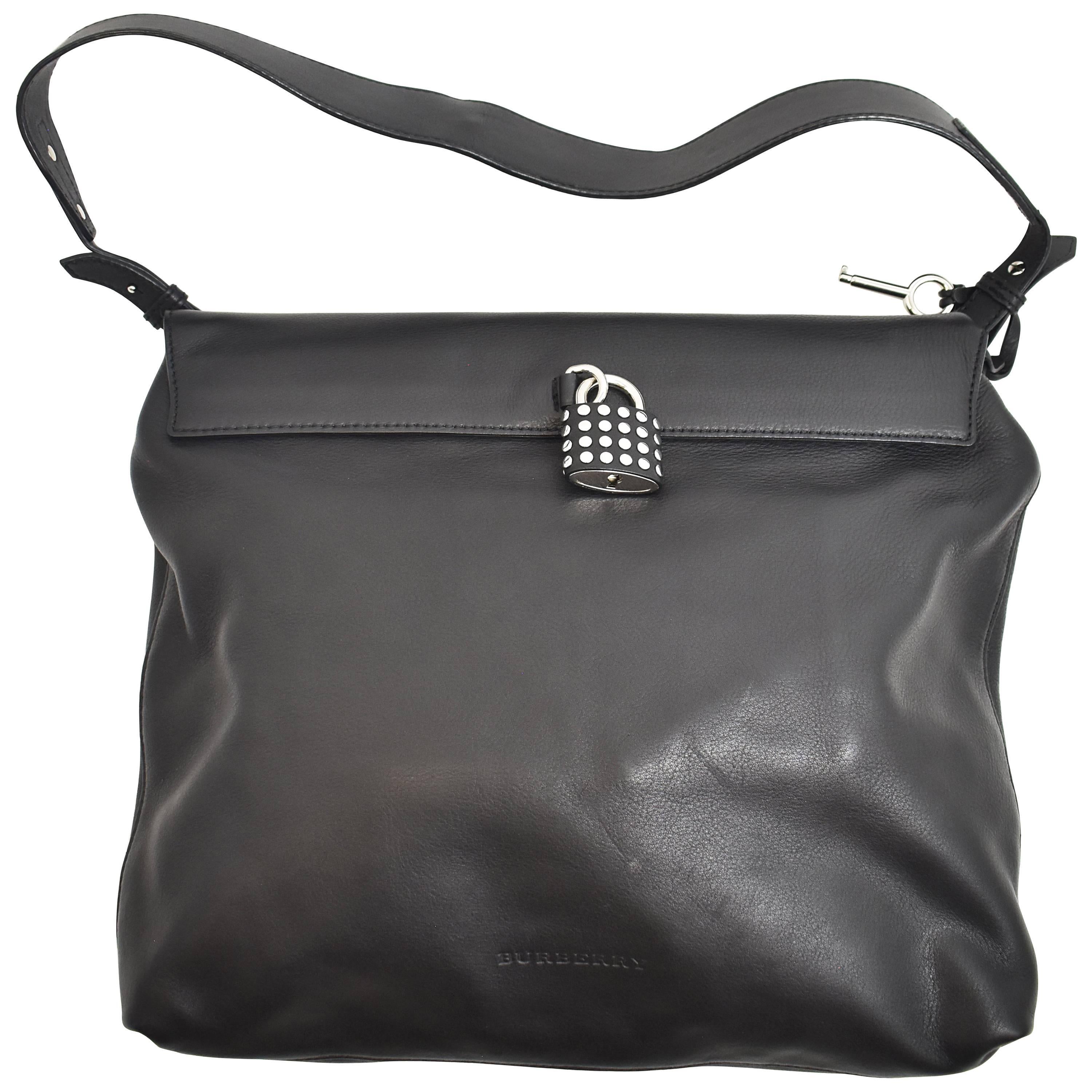 Burberry Black Leather Handbag with Silver Hardware Padlock 