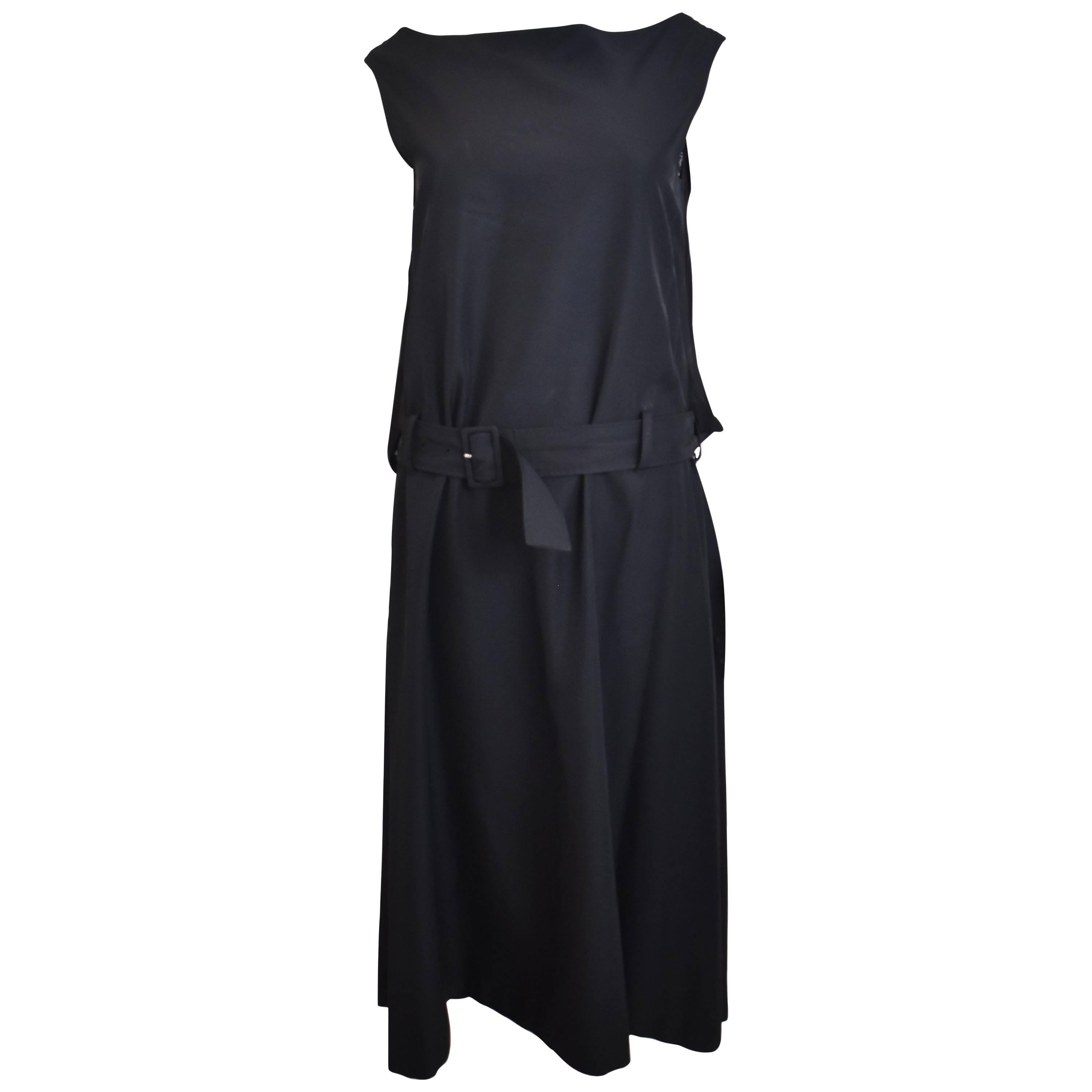 Yohji Yamamoto Black Lace-Back Dress with Waist Belt  For Sale
