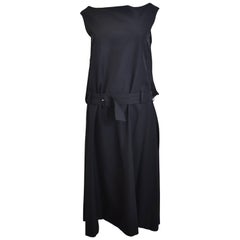 Yohji Yamamoto Black Lace-Back Dress with Waist Belt 