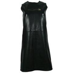 Pierre Cardin Vintage 1970s Little Black Leather Zip Dress