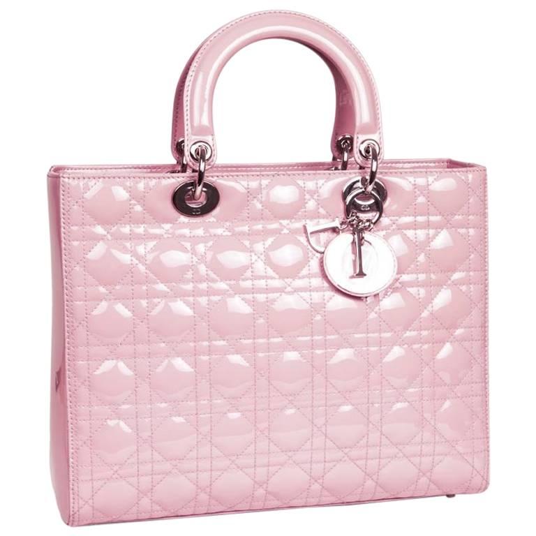 'Lady Dior' Handbag in Pastel Pink Patent Leather For Sale at 1stdibs