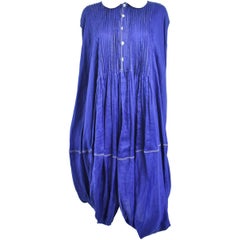 Junya Watanabe Blue Linen Shirt Dress with White Collar and Contrast Stitching S