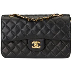 1990s Chanel Black Quilted Lambskin Vintage Small Classic Double Flap Bag