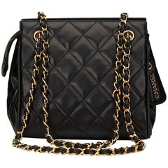 1990s Chanel Black Quilted Lambskin Vintage Timeless Shoulder Bag