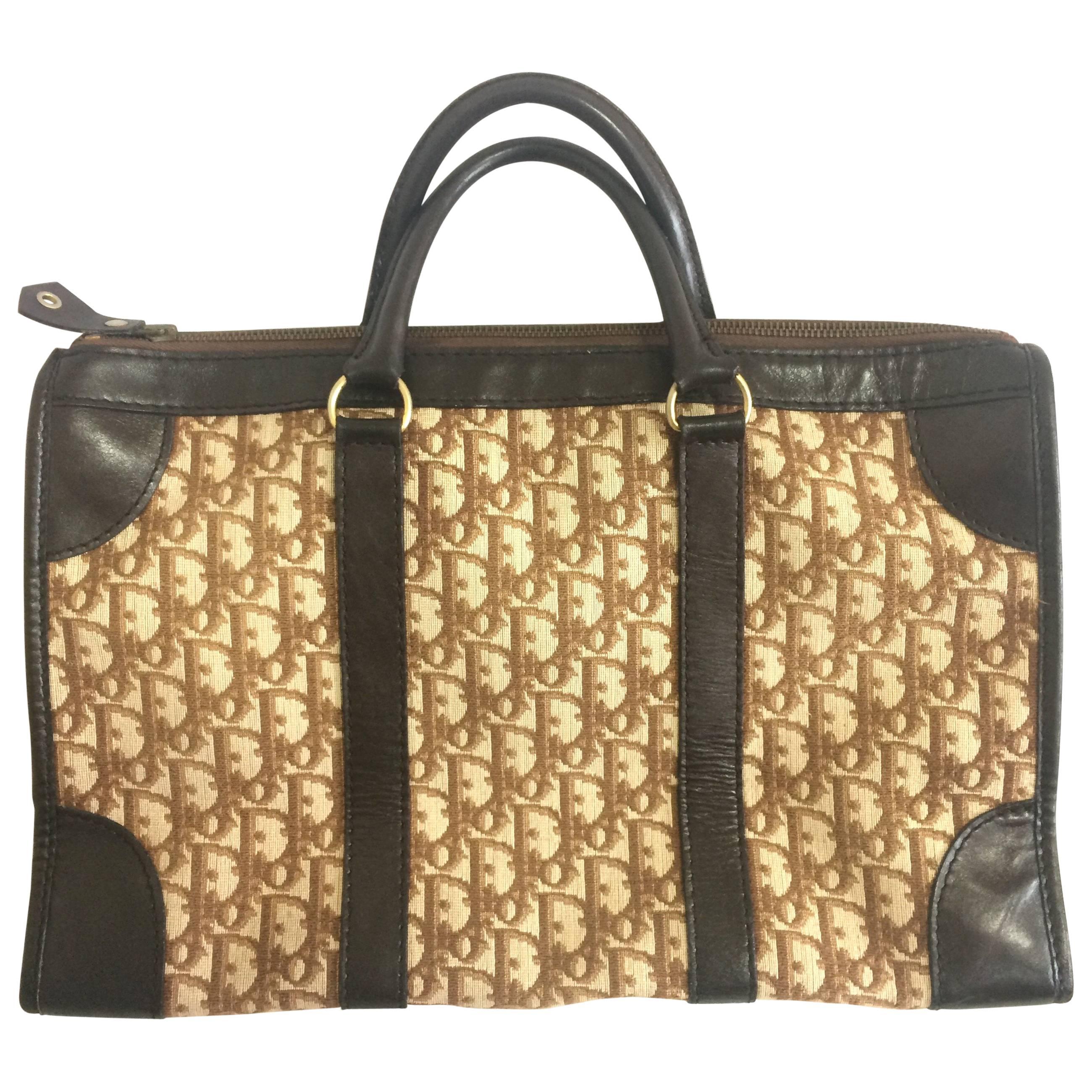 Vintage Christian Dior brown and beige trotter monogram bag, travel bag, unisex.
