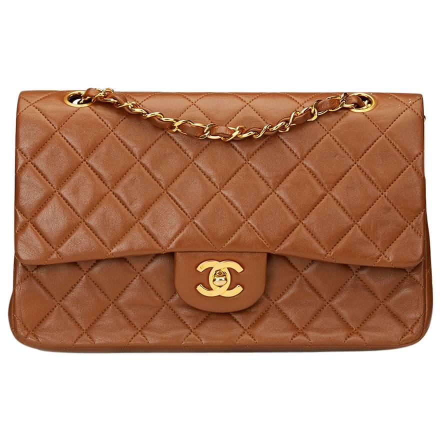 1990s Chanel Brown Quilted Lambskin Vintage Medium Classic Double Flap Bag