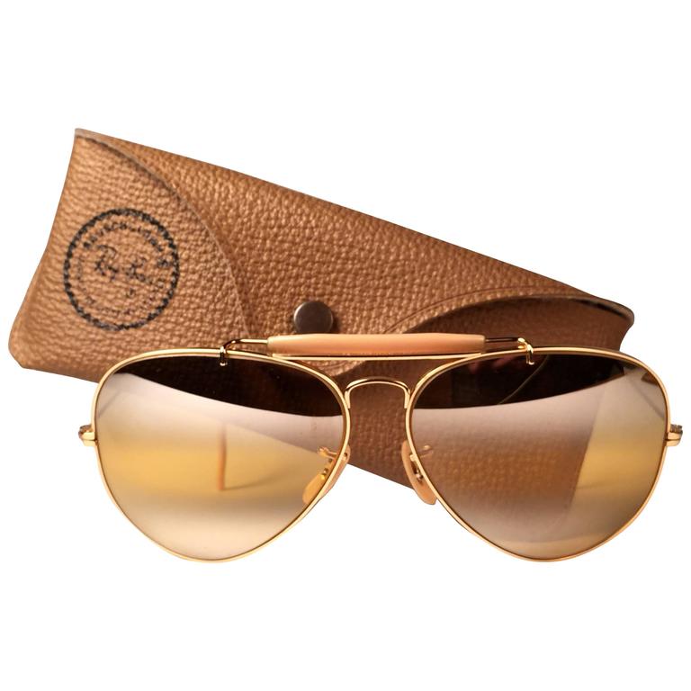 New Vintage Ray Ban Aviator Gold Ambermatic Double Mirror 1980's B&L