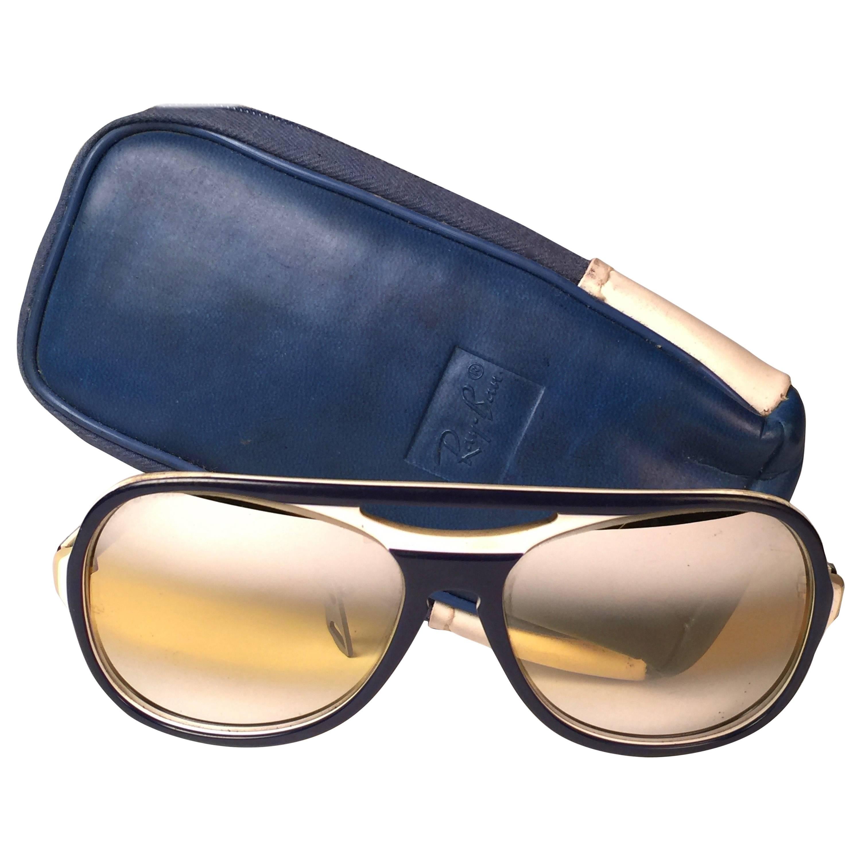 New Vintage Ray Ban B&L Powderhorn Double Mirror Ambermatic Lenses Sunglasses US